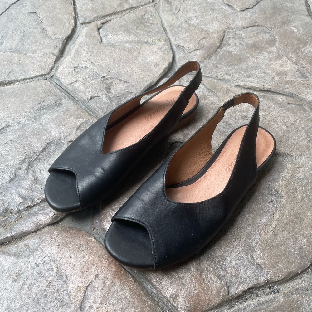Madewell black open toe sling back sandal size 6
